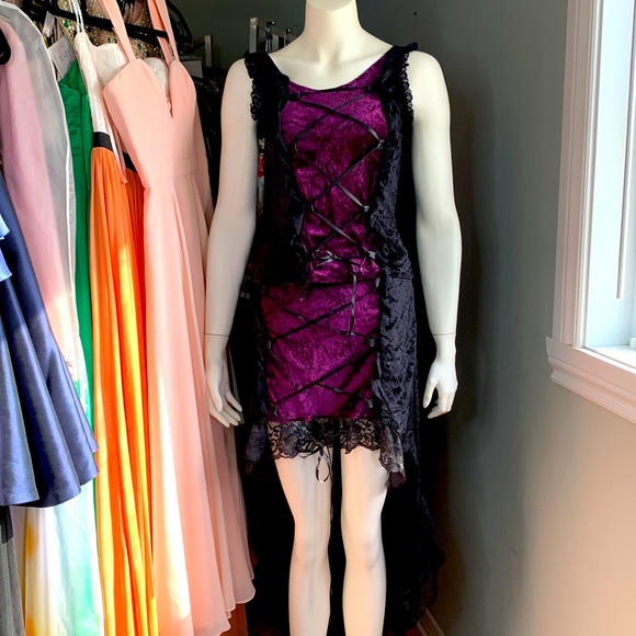 Set Top Skirt Dress Velvet GOTHIC Punk Lace Corset Halloween Small - Picture 1 of 12